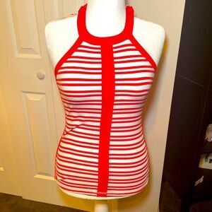 Lululemon Halter Tank Top Size 6 Coral & White Stripe Padded